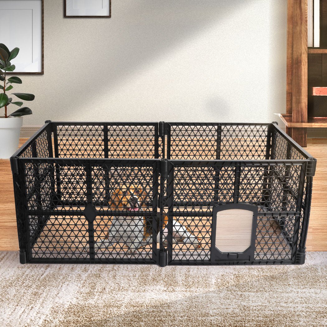 Medium Folding Plastic Pet Playpen with Lockable Gate - Black - Rivercity House & Home Co. (ABN 18 642 972 209) - Affordable Modern Furniture Australia