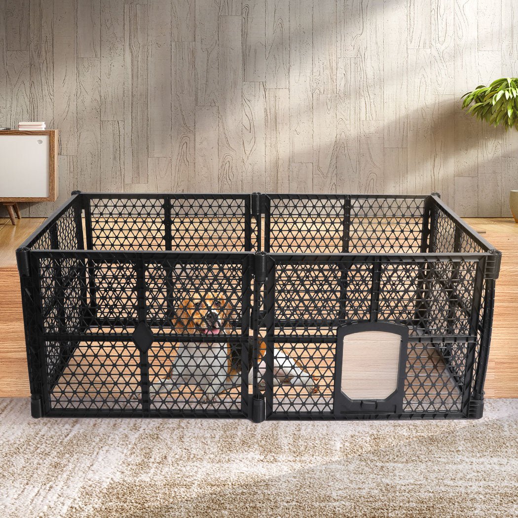 Medium Folding Plastic Pet Playpen with Lockable Gate - Black - Rivercity House & Home Co. (ABN 18 642 972 209) - Affordable Modern Furniture Australia