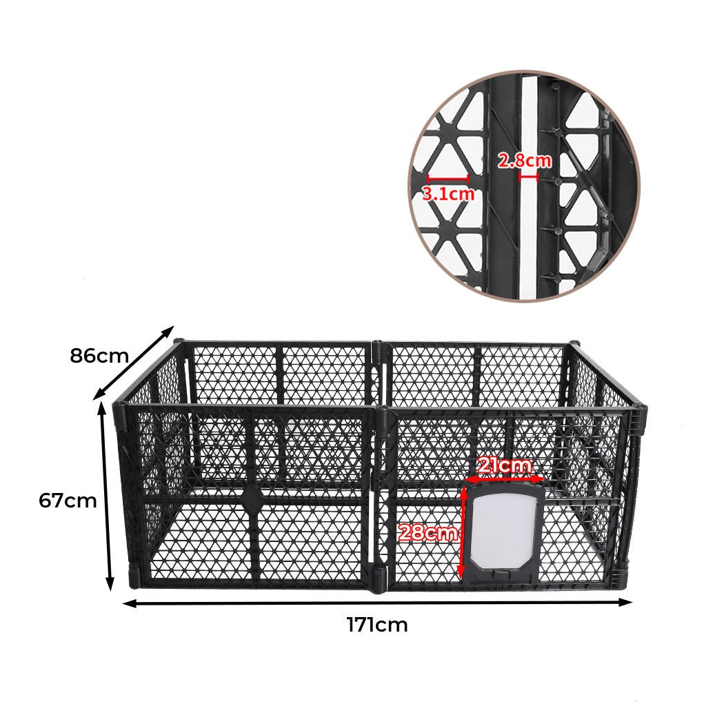 Medium Folding Plastic Pet Playpen with Lockable Gate - Black - Rivercity House & Home Co. (ABN 18 642 972 209) - Affordable Modern Furniture Australia