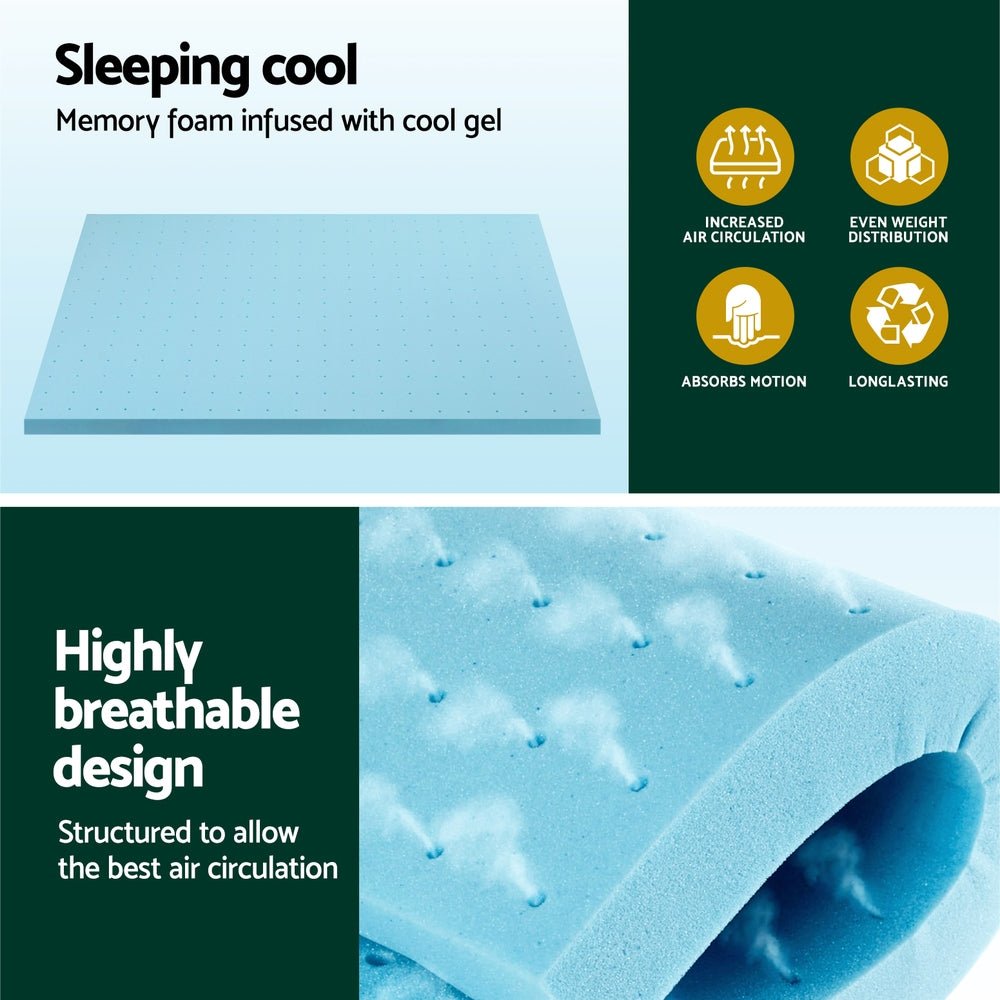 Memory Foam Mattress Topper Ventilated Cool Gel 5cm King - Furniture > Mattresses > Mattress Toppers - Rivercity House & Home Co. (ABN 18 642 972 209) - Affordable Modern Furniture Australia