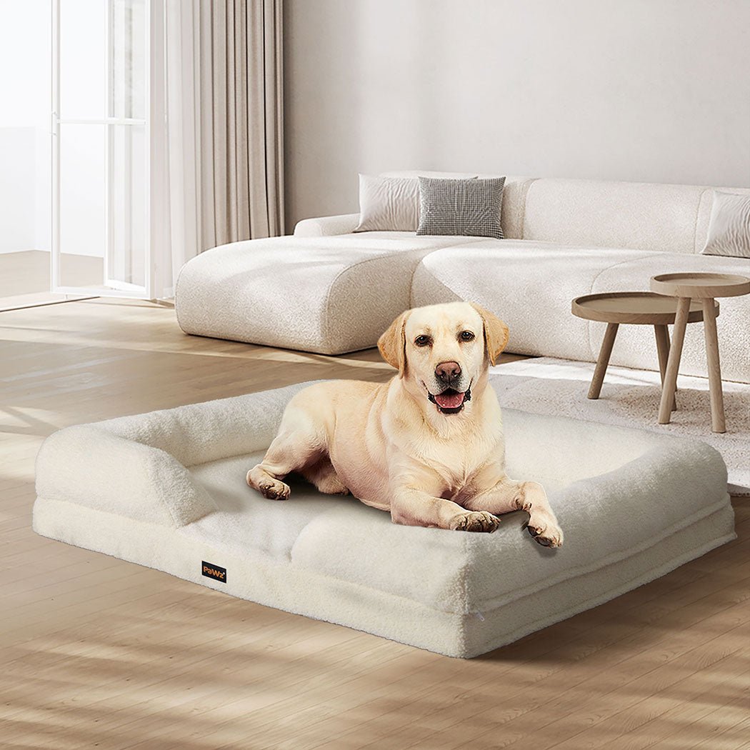 Memory Foam Orthopaedic Pet Sofa Bed with Raised Rim - White - Rivercity House & Home Co. (ABN 18 642 972 209) - Affordable Modern Furniture Australia