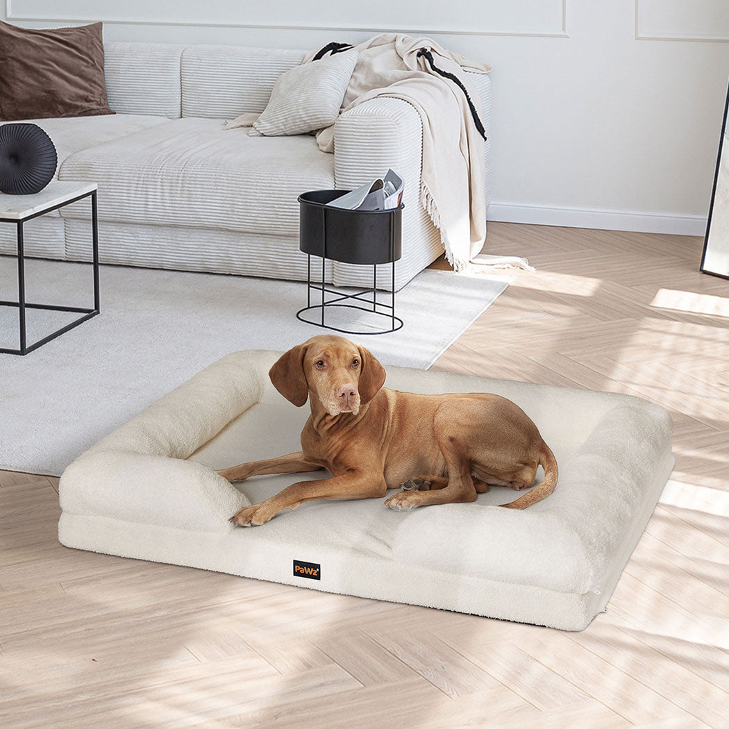 Memory Foam Orthopaedic Pet Sofa Bed with Raised Rim - White - Rivercity House & Home Co. (ABN 18 642 972 209) - Affordable Modern Furniture Australia