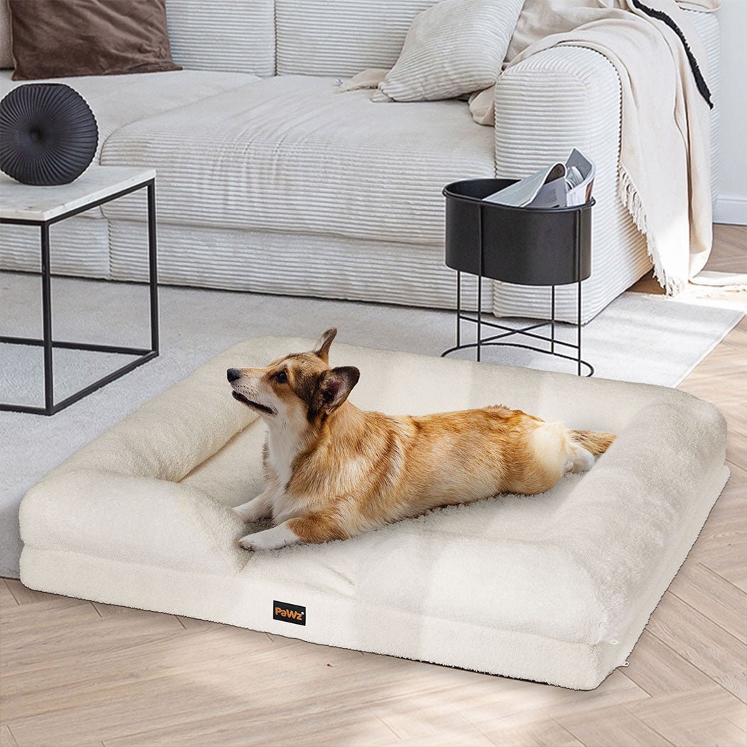 Memory Foam Orthopaedic Pet Sofa Bed with Raised Rim - White - Rivercity House & Home Co. (ABN 18 642 972 209) - Affordable Modern Furniture Australia