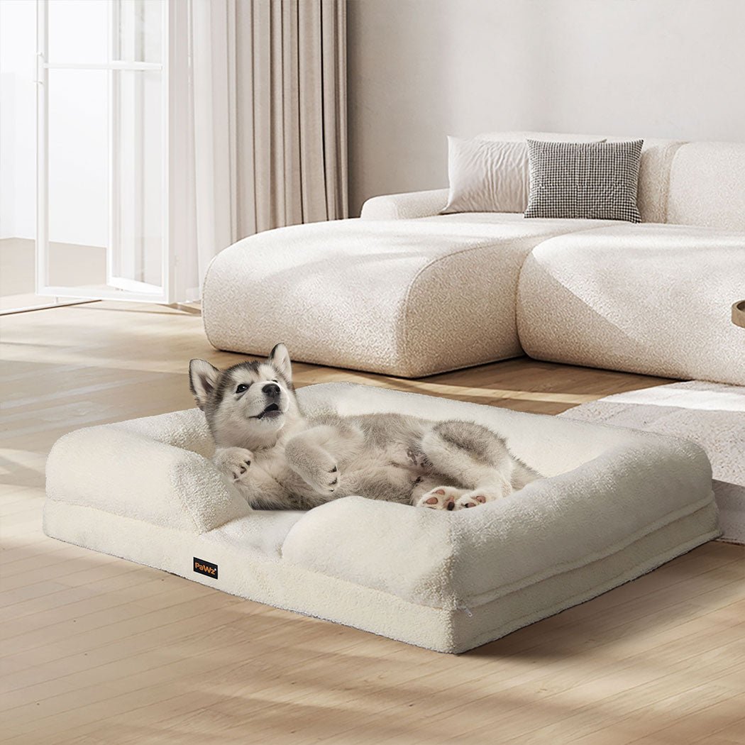 Memory Foam Orthopaedic Pet Sofa Bed with Raised Rim - White - Rivercity House & Home Co. (ABN 18 642 972 209) - Affordable Modern Furniture Australia