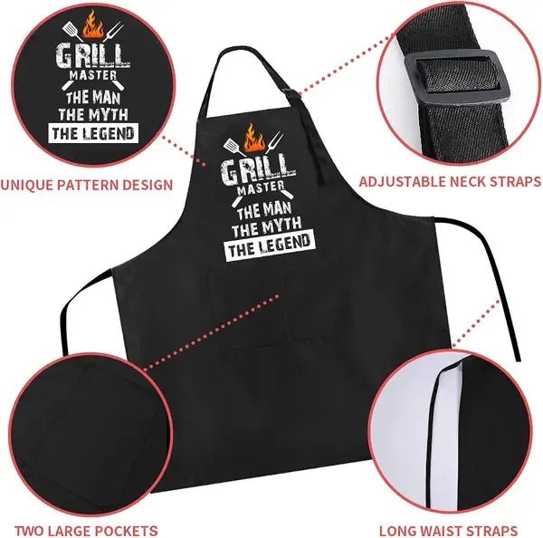Men's Grill Master Cooking Apron with Adjustable Straps and Front Pockets - Black - Home & Garden > Kitchenware > Aprons - Rivercity House & Home Co. (ABN 18 642 972 209) - Affordable Modern Furniture Australia