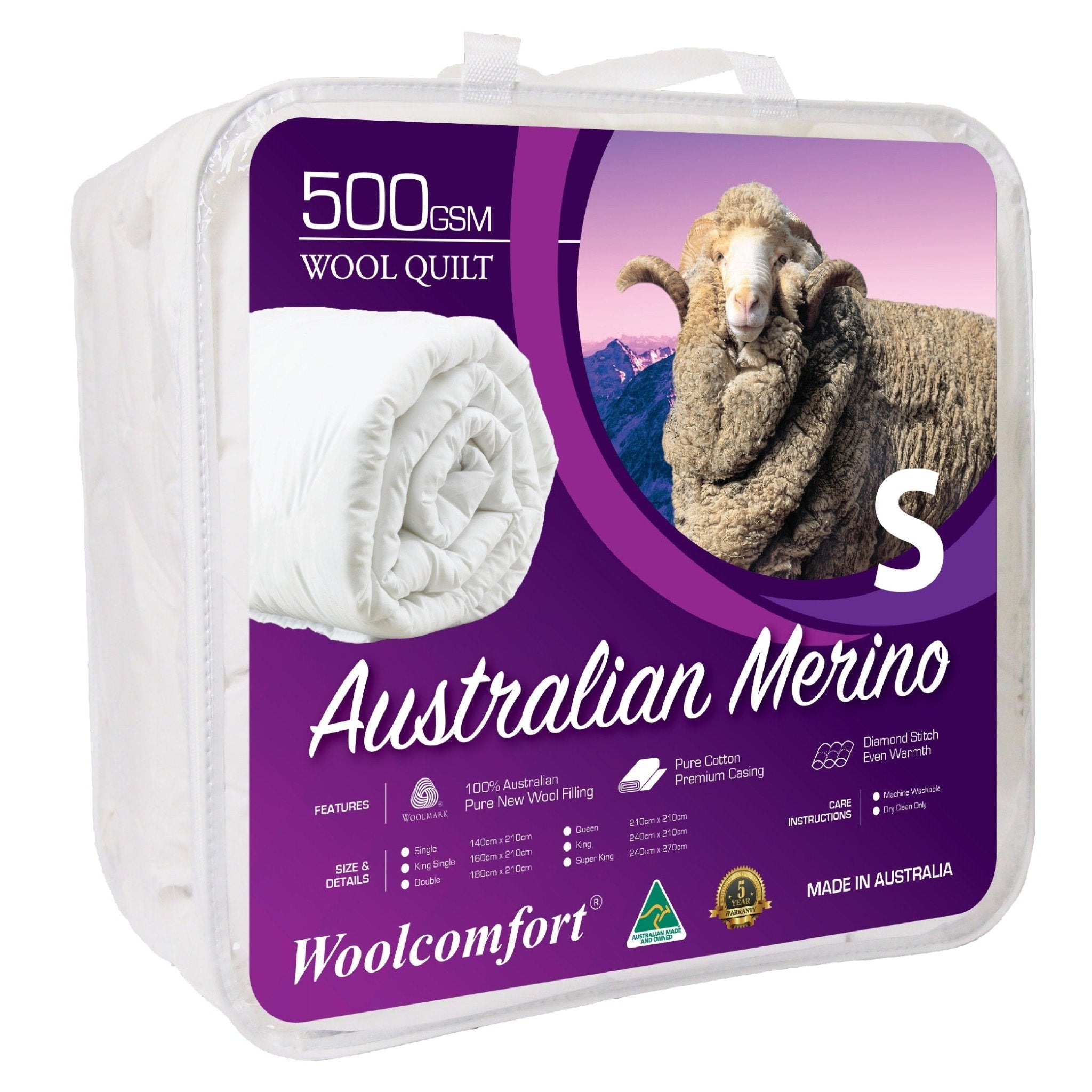 Merino Wool Quilt 500GSM Single 140x210cm Australian Made - Home & Garden > Bedding > Quilts & Duvets - Rivercity House & Home Co. (ABN 18 642 972 209) - Affordable Modern Furniture Australia