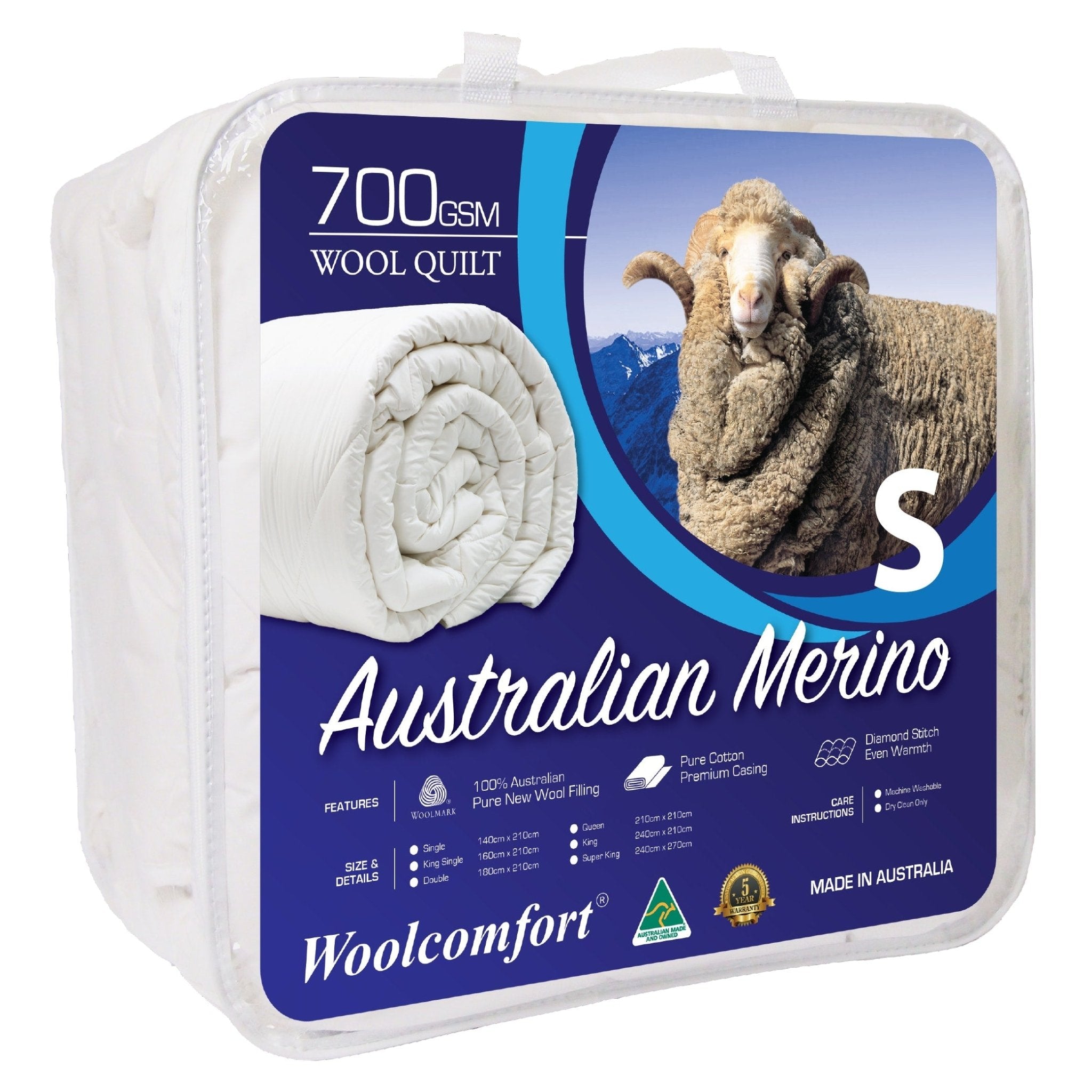 Merino Wool Quilt 700GSM 140x210cm Single Size - Natural - Home & Garden > Bedding > Quilts & Duvets - Rivercity House & Home Co. (ABN 18 642 972 209) - Affordable Modern Furniture Australia