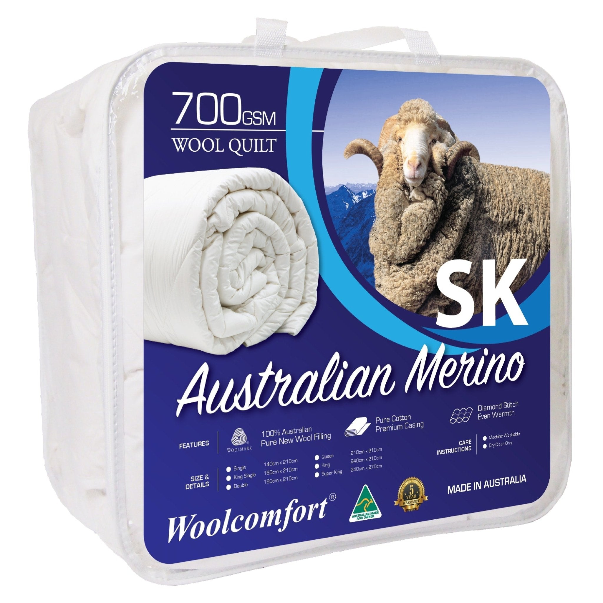 Merino Wool Quilt 700GSM Super King 270x240cm - Natural - Home & Garden > Bedding > Quilts & Duvets - Rivercity House & Home Co. (ABN 18 642 972 209) - Affordable Modern Furniture Australia