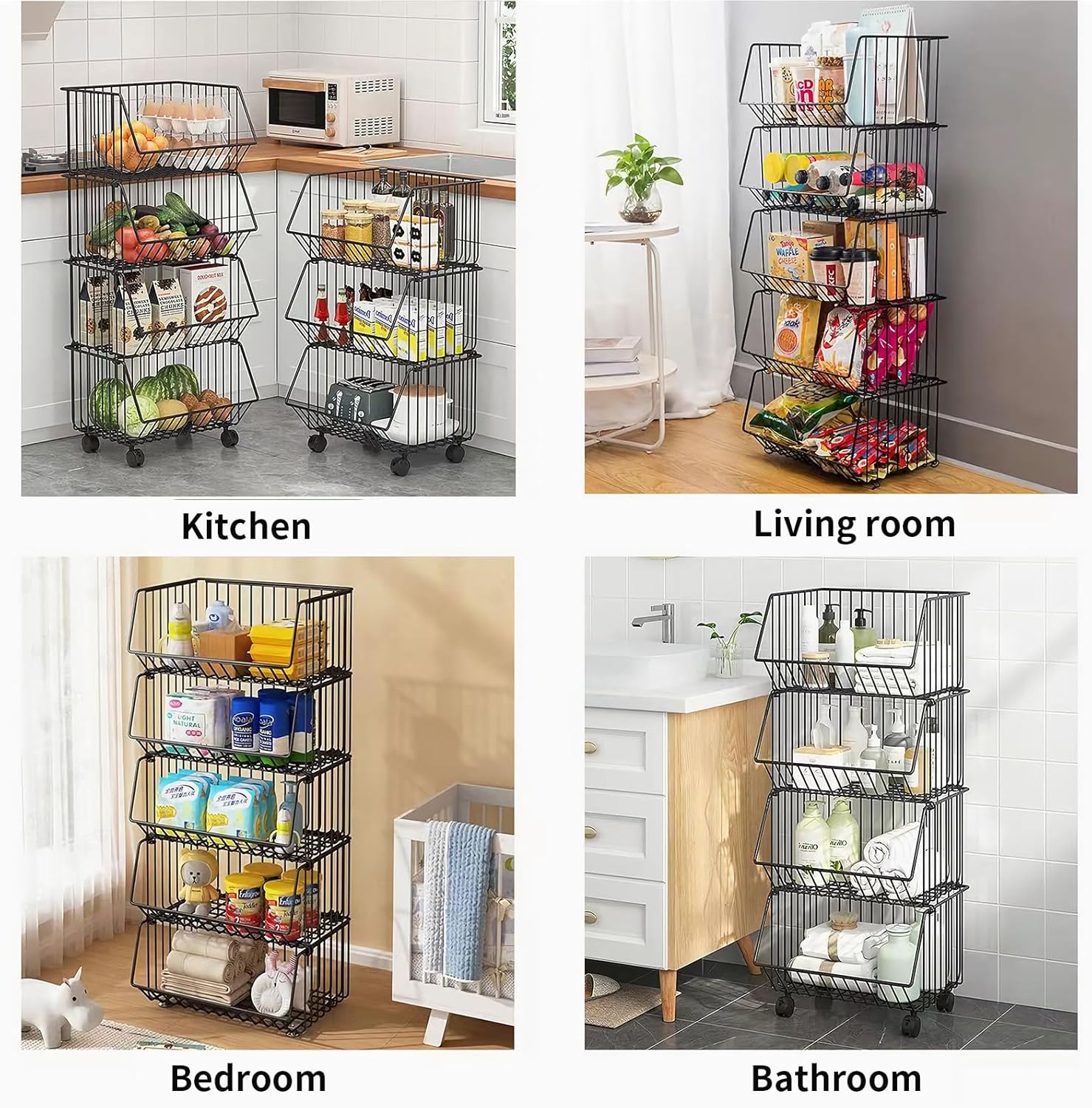 Metal 5 - Tier Rolling Vegetable and Fruit Basket Cart Stand for Kitchen - Home & Garden > Kitchenware > Food Storage - Rivercity House & Home Co. (ABN 18 642 972 209) - Affordable Modern Furniture Australia