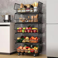 Metal 5-Tier Rolling Vegetable and Fruit Basket Cart Stand for Kitchen - Black