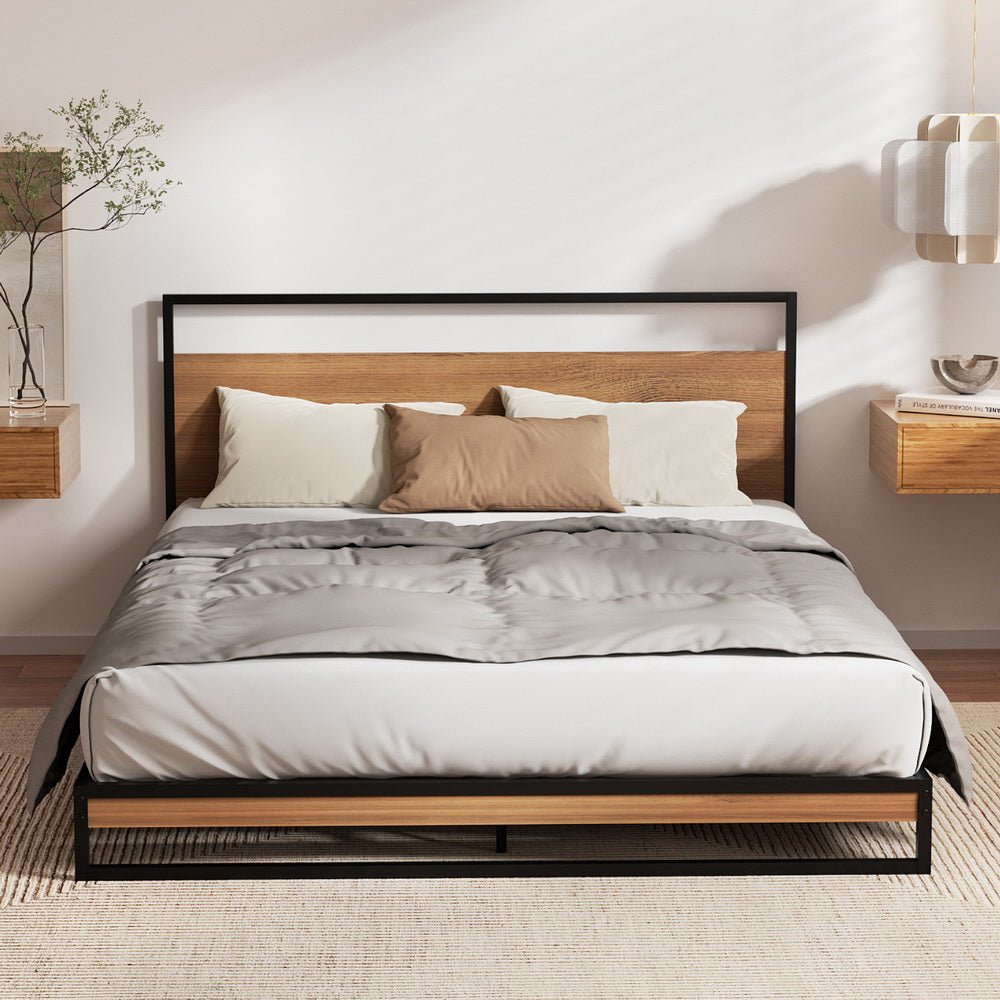 Metal Bed Frame Double Size Beds Platform with Mattress - Furniture > Bedroom > Beds & Bed Frames - Rivercity House & Home Co. (ABN 18 642 972 209) - Affordable Modern Furniture Australia