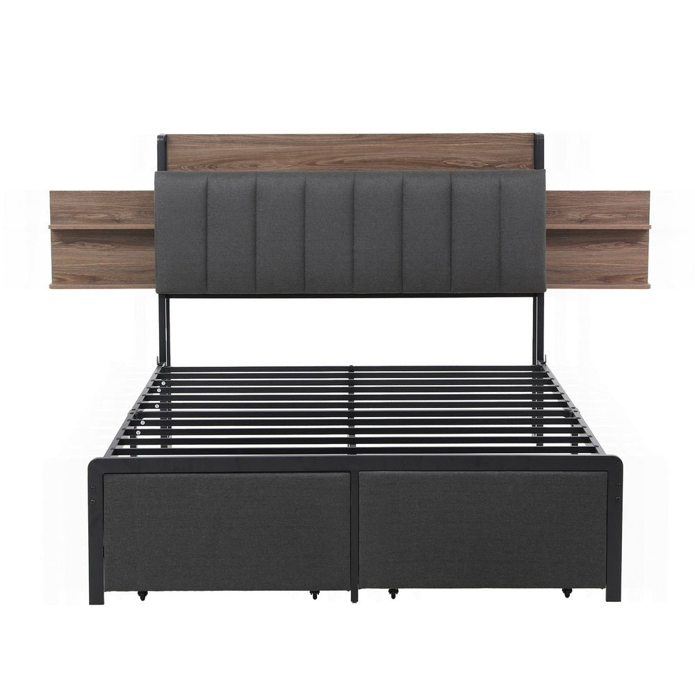 Metal Bed Frame Double Size with 2 - Tier Hidden Storage with Charging Station - Furniture > Bedroom > Beds & Bed Frames - Rivercity House & Home Co. (ABN 18 642 972 209) - Affordable Modern Furniture Australia