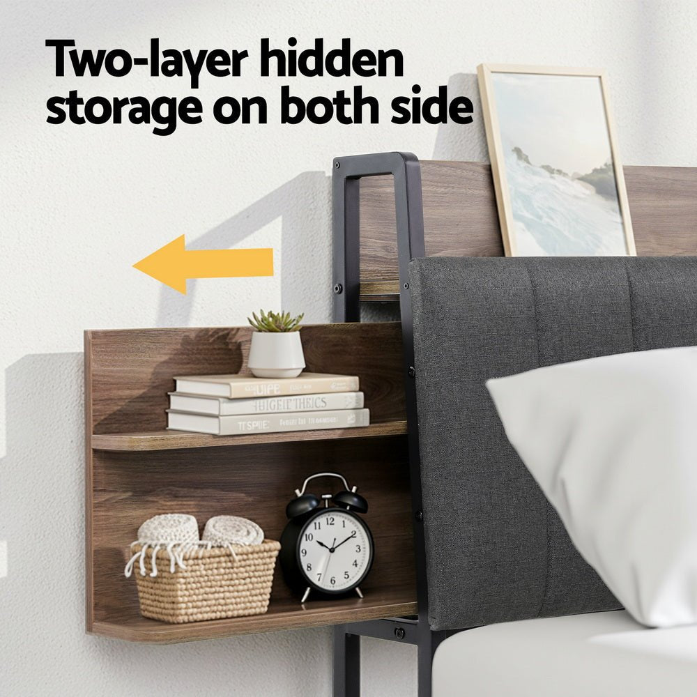 Metal Bed Frame Double Size with 2 - Tier Hidden Storage with Charging Station - Furniture > Bedroom > Beds & Bed Frames - Rivercity House & Home Co. (ABN 18 642 972 209) - Affordable Modern Furniture Australia