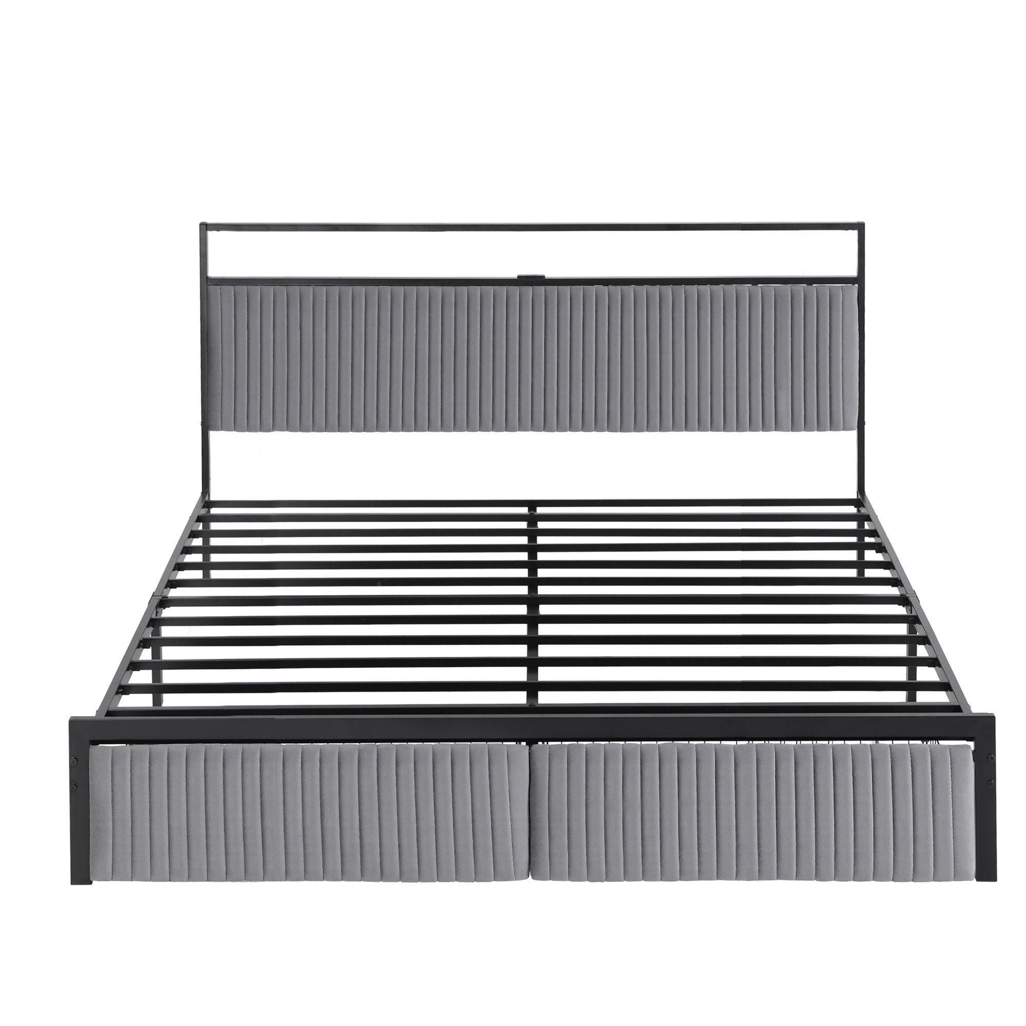 Metal Bed Frame King Size LED Charging Station 2 Drawers - Furniture > Bedroom > Beds & Bed Frames - Rivercity House & Home Co. (ABN 18 642 972 209) - Affordable Modern Furniture Australia