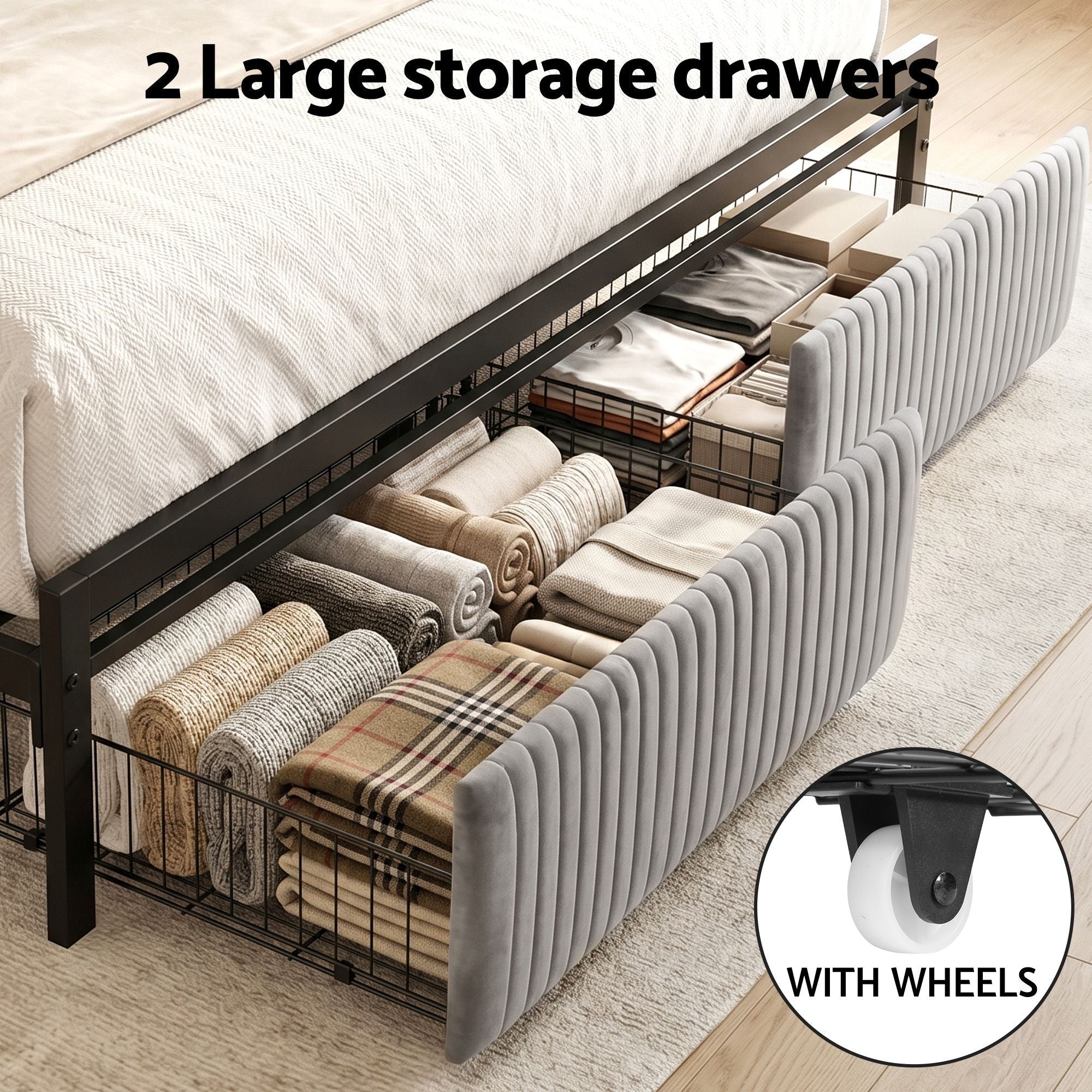Metal Bed Frame King Size LED Charging Station 2 Drawers - Furniture > Bedroom > Beds & Bed Frames - Rivercity House & Home Co. (ABN 18 642 972 209) - Affordable Modern Furniture Australia
