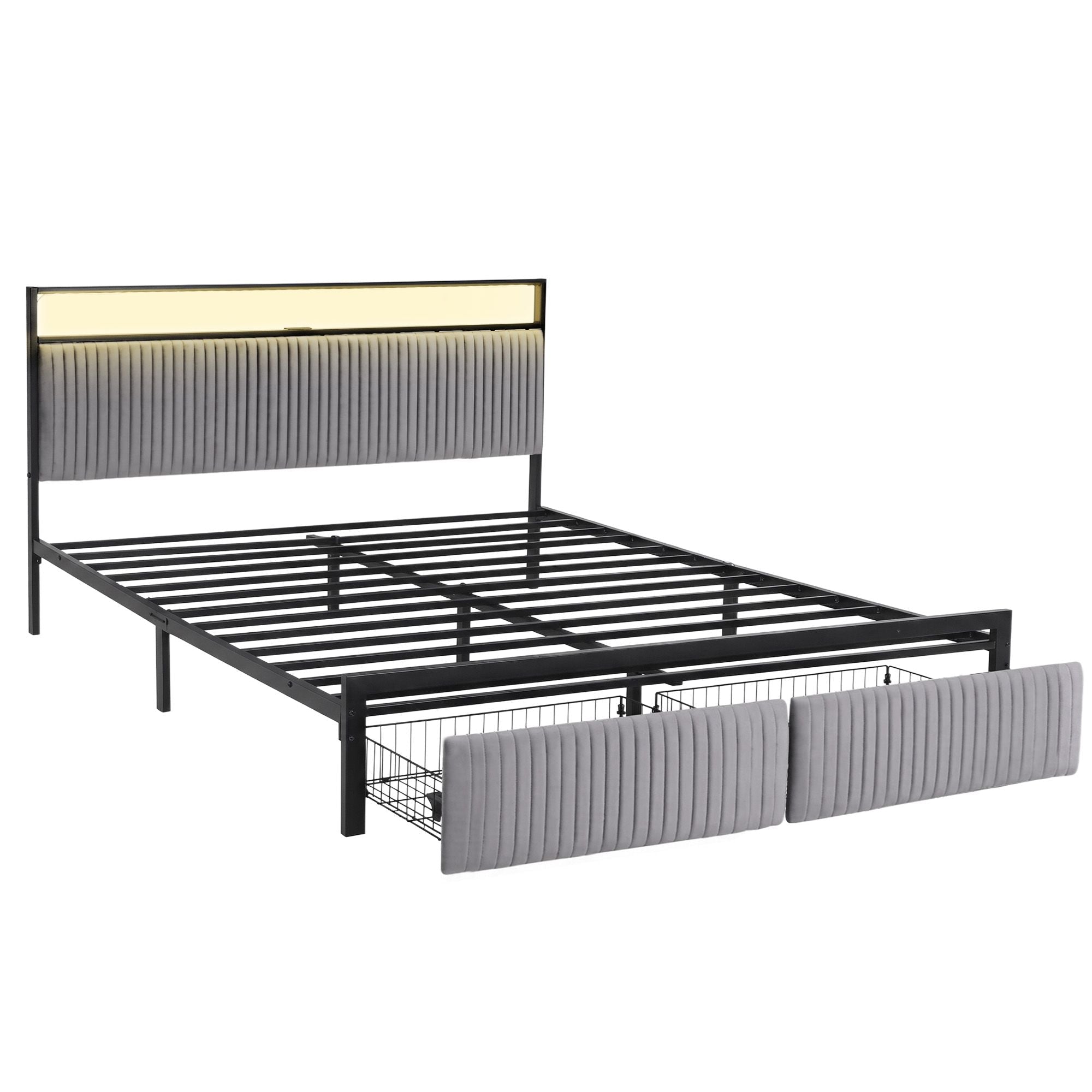 Metal Bed Frame King Size LED Charging Station 2 Drawers - Furniture > Bedroom > Beds & Bed Frames - Rivercity House & Home Co. (ABN 18 642 972 209) - Affordable Modern Furniture Australia
