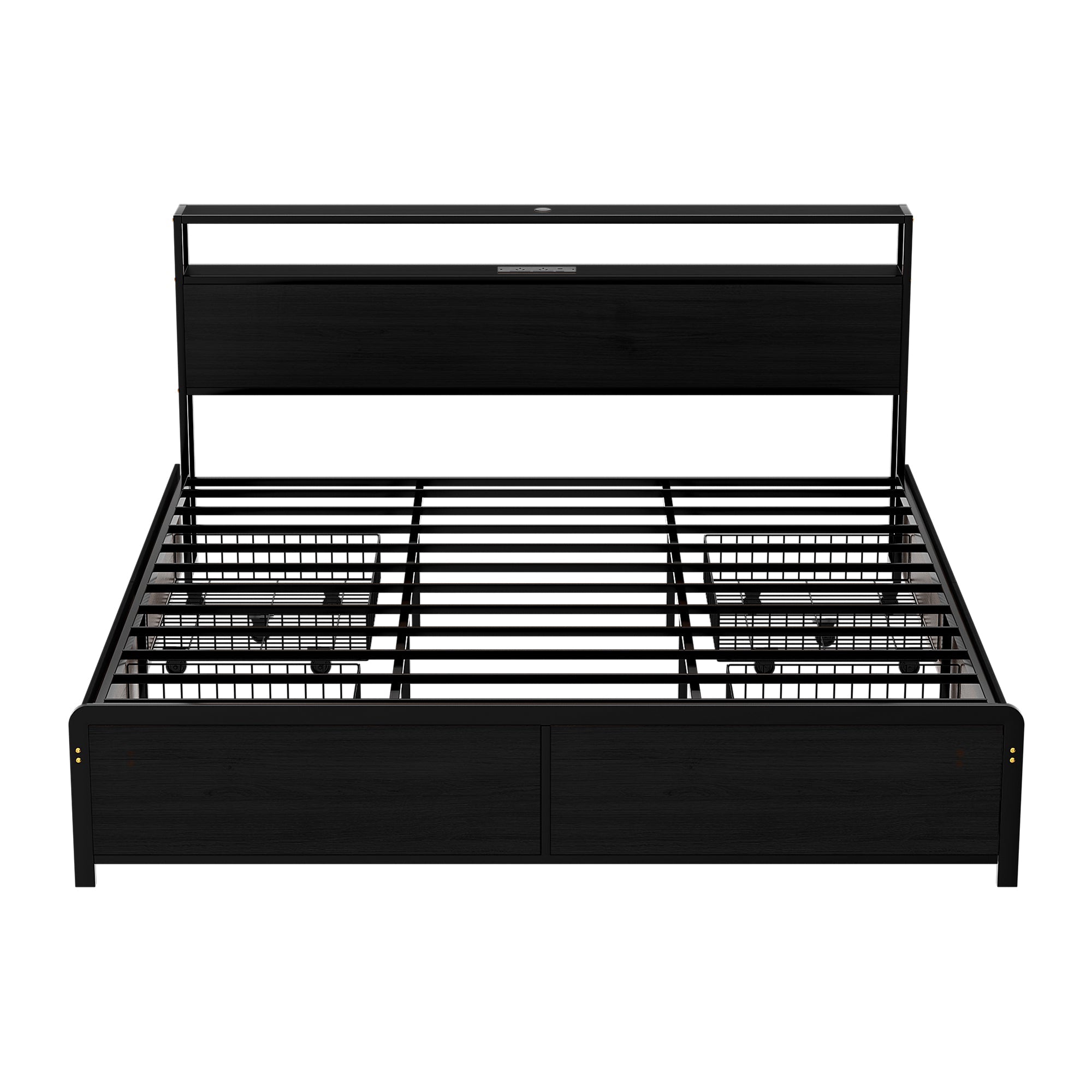 Metal Bed Frame King Size Storage Headboard Charge Station LED 4 Drawers - Furniture > Bedroom > Beds & Bed Frames - Rivercity House & Home Co. (ABN 18 642 972 209) - Affordable Modern Furniture Australia