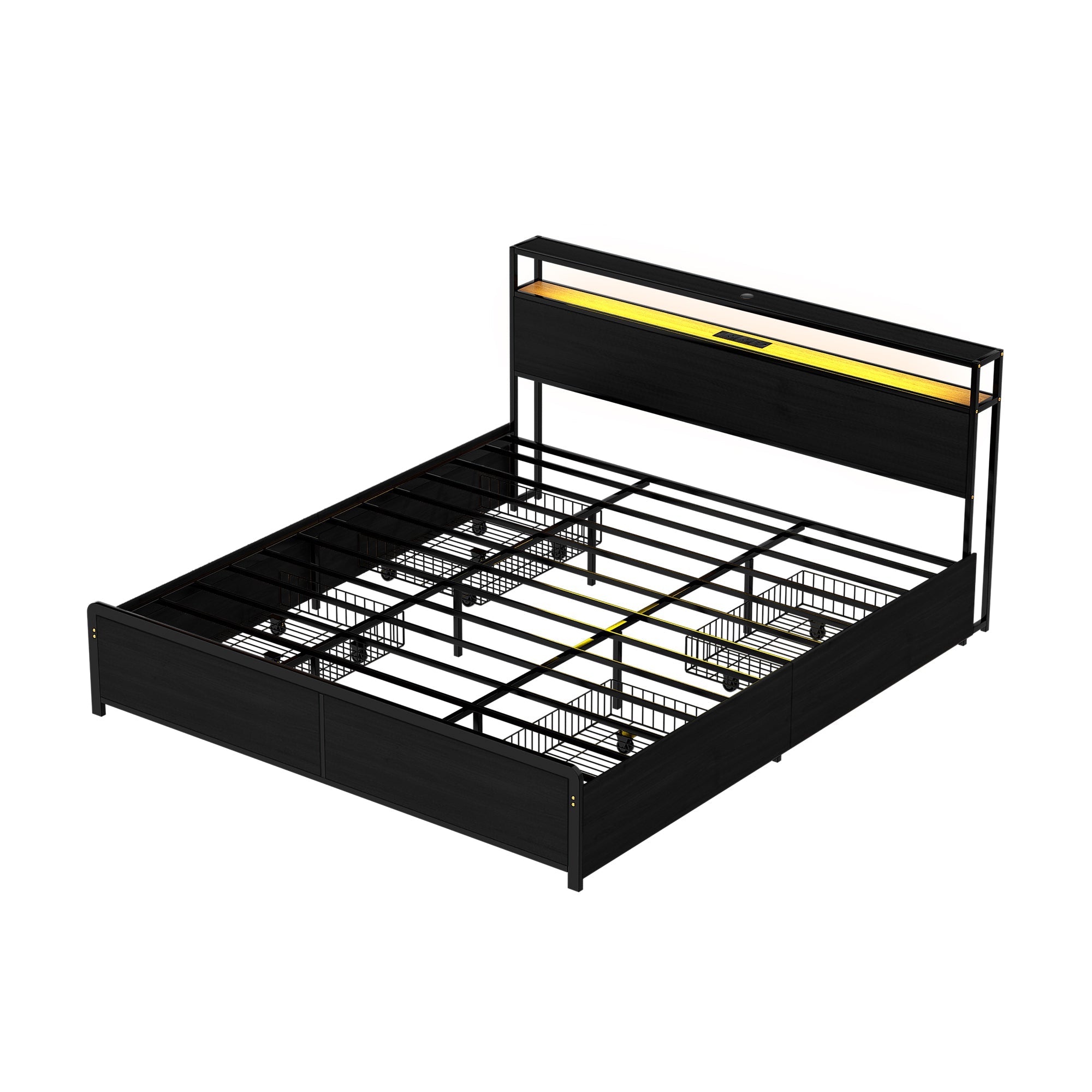 Metal Bed Frame King Size Storage Headboard Charge Station LED 4 Drawers - Furniture > Bedroom > Beds & Bed Frames - Rivercity House & Home Co. (ABN 18 642 972 209) - Affordable Modern Furniture Australia