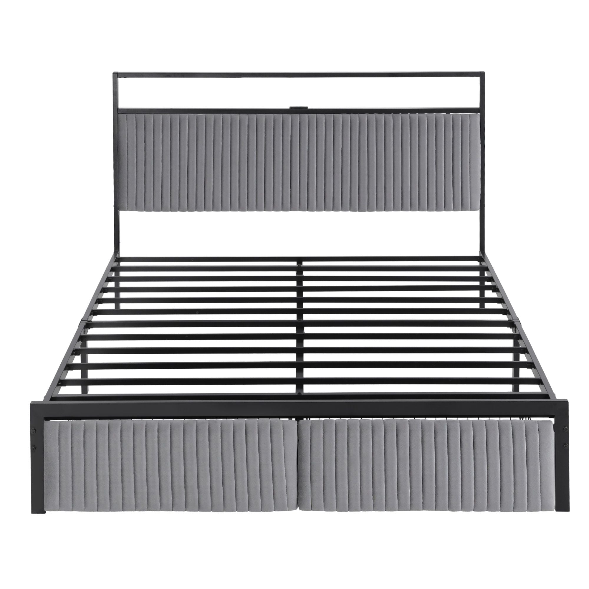 Metal Bed Frame Queen Size LED Charging Station 2 Drawers - Furniture > Bedroom > Beds & Bed Frames - Rivercity House & Home Co. (ABN 18 642 972 209) - Affordable Modern Furniture Australia