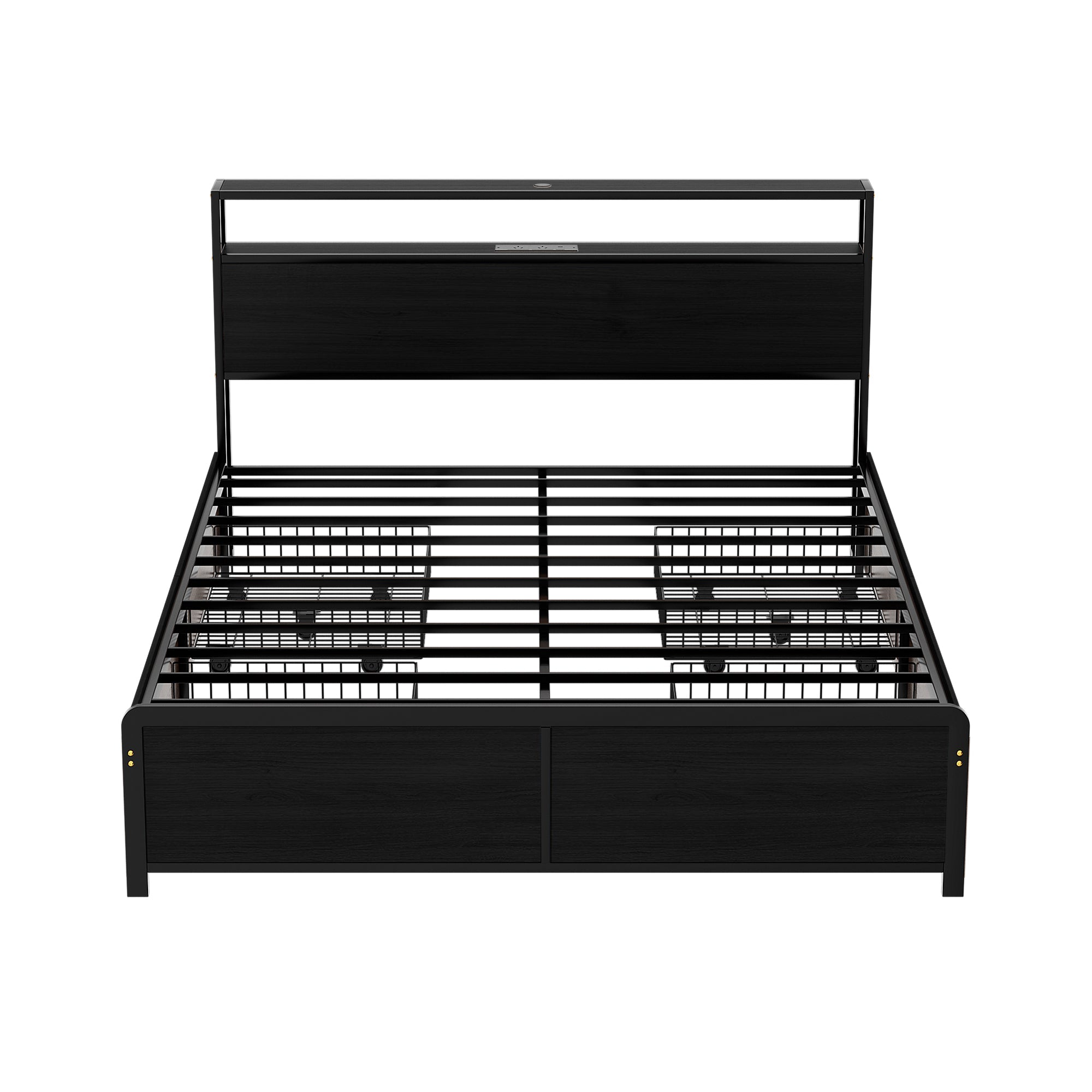 Metal Bed Frame Queen Size Storage Headboard Charge Station LED 4 Drawers - Furniture > Bedroom > Beds & Bed Frames - Rivercity House & Home Co. (ABN 18 642 972 209) - Affordable Modern Furniture Australia