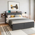 Sotera Queen Upholstered Storage Bed Frame with Charging Station – Oak/Grey