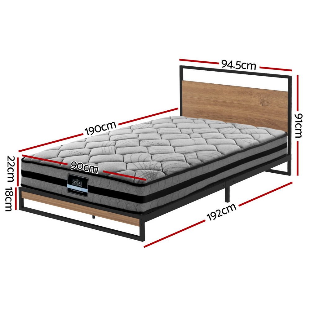 Metal Bed Frame Single Size Beds Platform with Mattress - Furniture > Bedroom > Beds & Bed Frames - Rivercity House & Home Co. (ABN 18 642 972 209) - Affordable Modern Furniture Australia