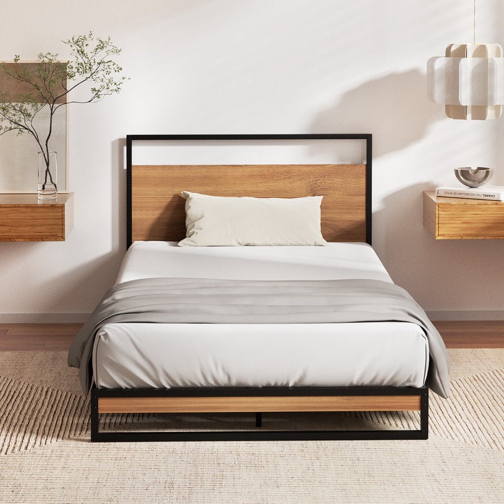 Metal Bed Frame Single Size Beds Platform with Mattress - Furniture > Bedroom > Beds & Bed Frames - Rivercity House & Home Co. (ABN 18 642 972 209) - Affordable Modern Furniture Australia