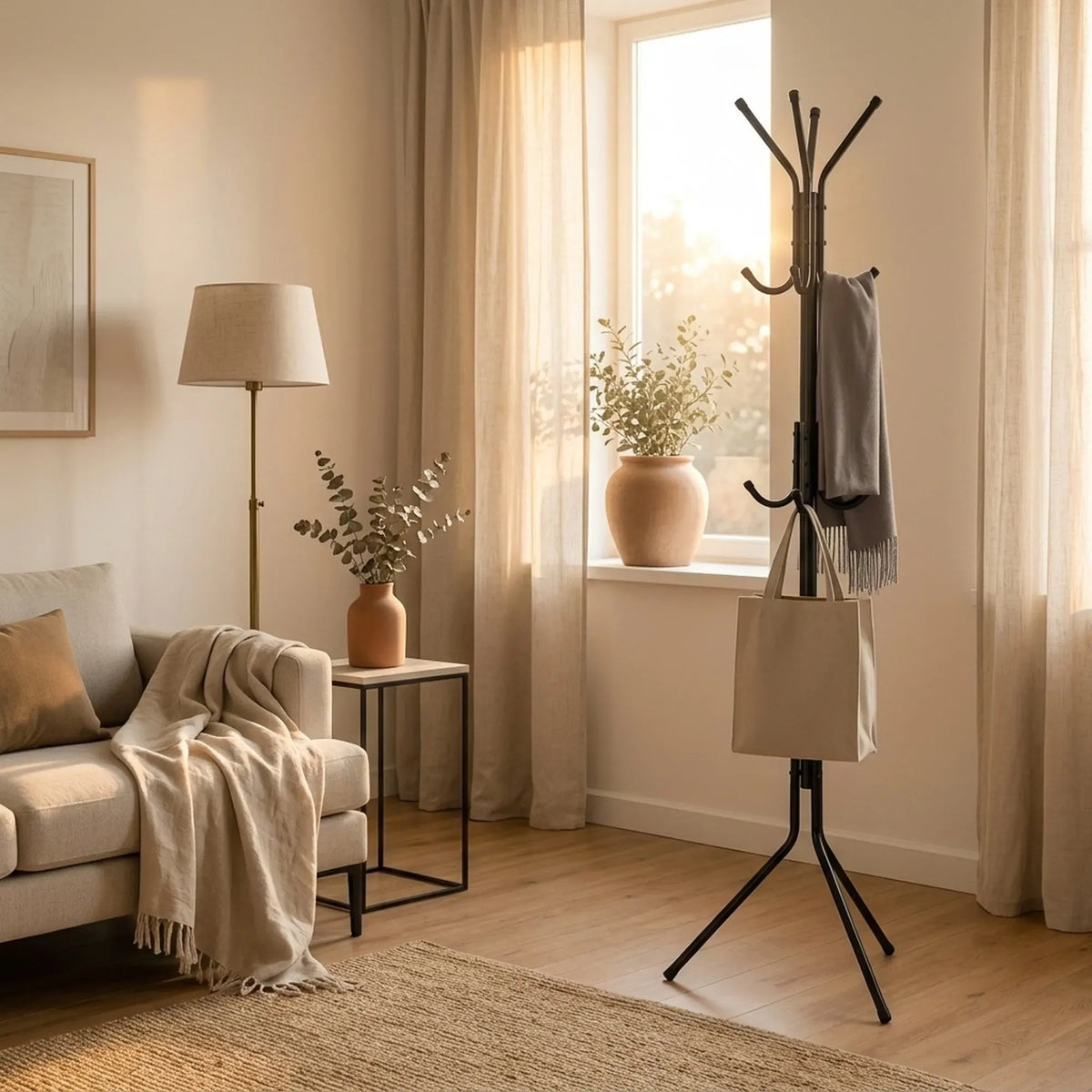 Metal Coat Rack Stand with 12 Hooks, 3-Tier Clothes Hanger - Black - Home & Garden > Storage > Clothing & Wardrobe Storage - Rivercity House & Home Co. (ABN 18 642 972 209) - Affordable Modern Furniture Australia