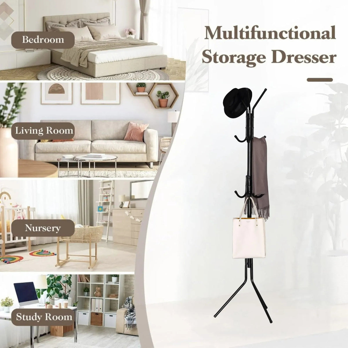Metal Coat Rack Stand with 12 Hooks, 3-Tier Clothes Hanger - Black - Home & Garden > Storage > Clothing & Wardrobe Storage - Rivercity House & Home Co. (ABN 18 642 972 209) - Affordable Modern Furniture Australia
