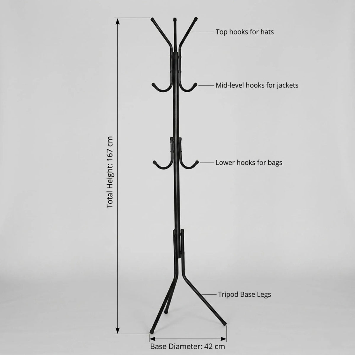 Metal Coat Rack Stand with 12 Hooks, 3-Tier Clothes Hanger - Black - Home & Garden > Storage > Clothing & Wardrobe Storage - Rivercity House & Home Co. (ABN 18 642 972 209) - Affordable Modern Furniture Australia
