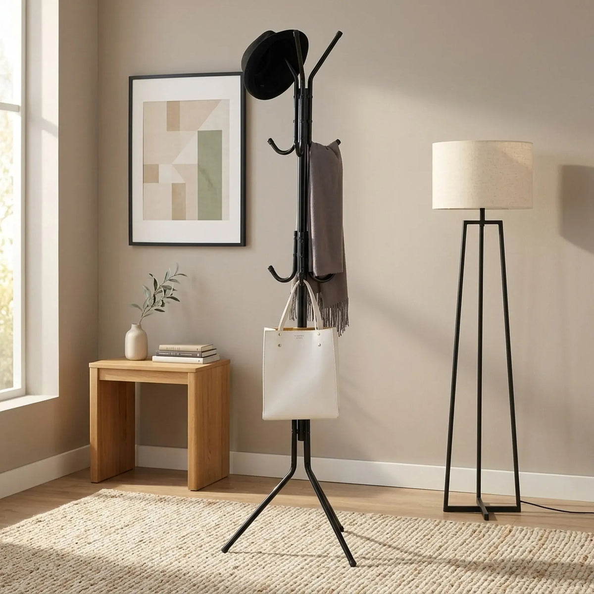 Metal Coat Rack Stand with 12 Hooks, 3-Tier Clothes Hanger - Black - Home & Garden > Storage > Clothing & Wardrobe Storage - Rivercity House & Home Co. (ABN 18 642 972 209) - Affordable Modern Furniture Australia