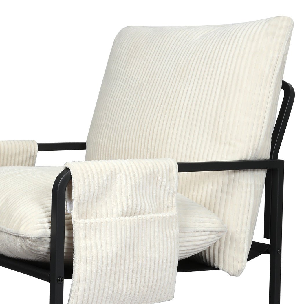 Metal Framed Corduroy Lounge Chair with Storage Bags - Beige - Rivercity House & Home Co. (ABN 18 642 972 209) - Affordable Modern Furniture Australia