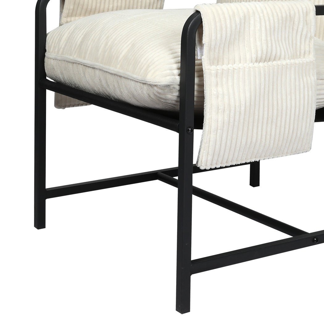 Metal Framed Corduroy Lounge Chair with Storage Bags - Beige - Rivercity House & Home Co. (ABN 18 642 972 209) - Affordable Modern Furniture Australia