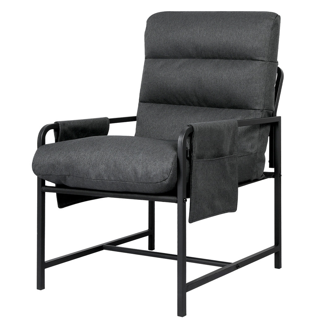 Metal Framed Lounge Chair with Linen Cushion - Dark Grey - Rivercity House & Home Co. (ABN 18 642 972 209) - Affordable Modern Furniture Australia