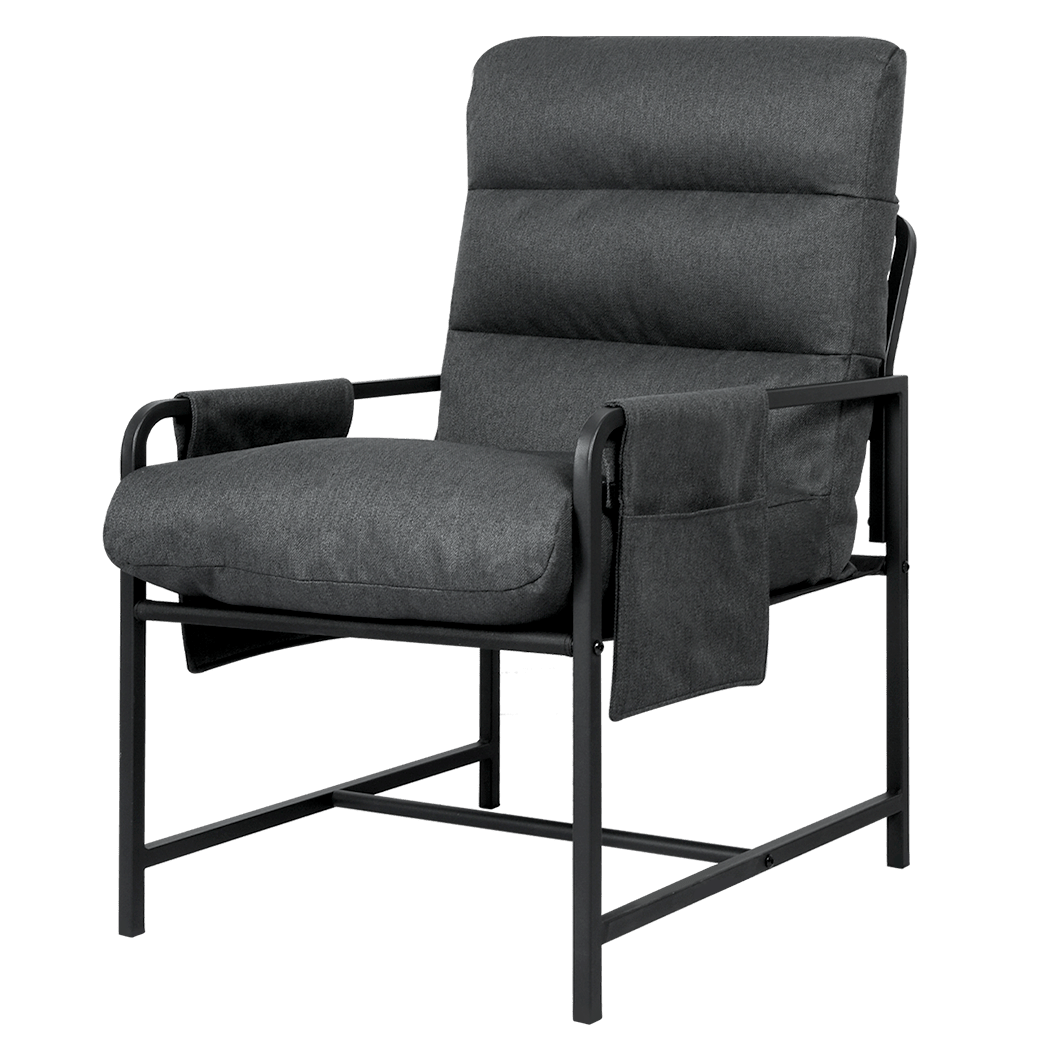 Metal Framed Lounge Chair with Linen Cushion - Dark Grey - Rivercity House & Home Co. (ABN 18 642 972 209) - Affordable Modern Furniture Australia