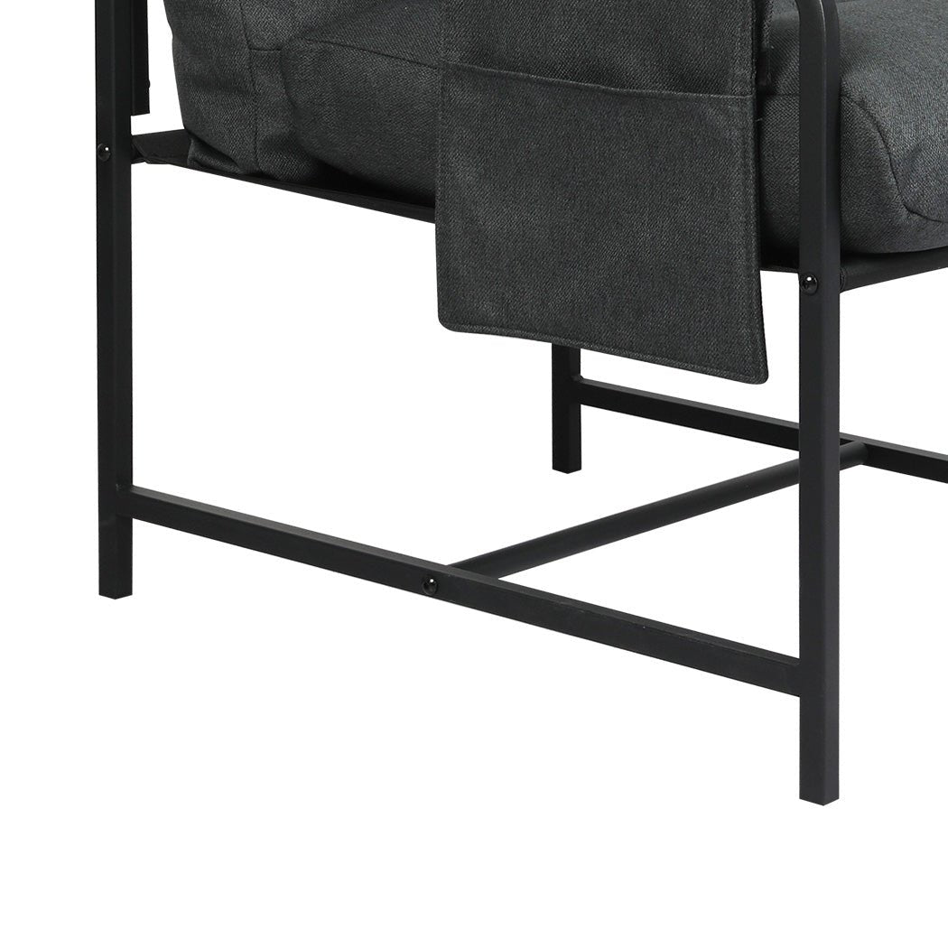 Metal Framed Lounge Chair with Linen Cushion - Dark Grey - Rivercity House & Home Co. (ABN 18 642 972 209) - Affordable Modern Furniture Australia