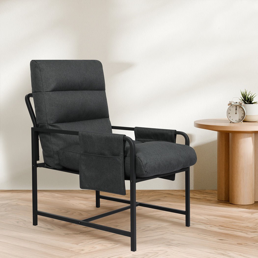 Metal Framed Lounge Chair with Linen Cushion - Dark Grey - Rivercity House & Home Co. (ABN 18 642 972 209) - Affordable Modern Furniture Australia