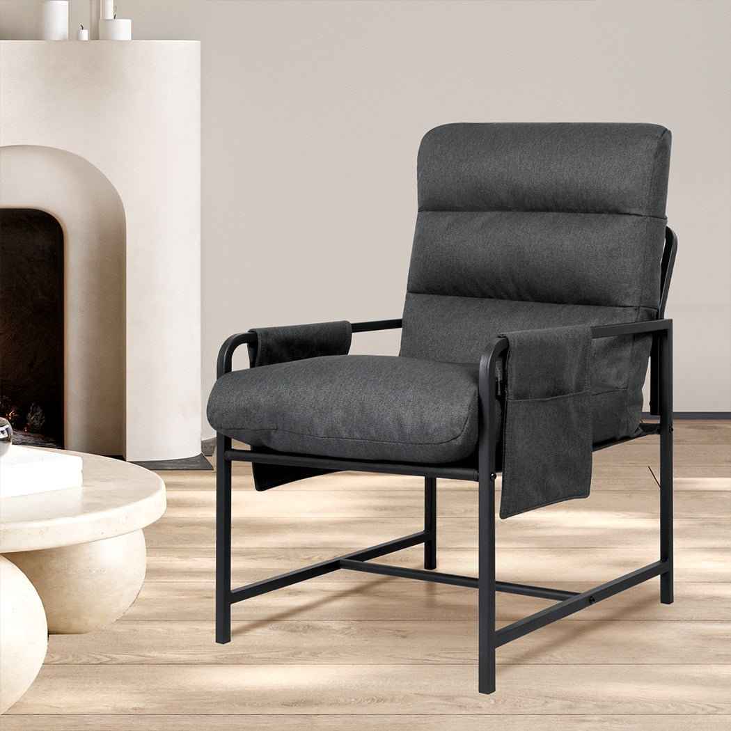 Metal Framed Lounge Chair with Linen Cushion - Dark Grey - Rivercity House & Home Co. (ABN 18 642 972 209) - Affordable Modern Furniture Australia
