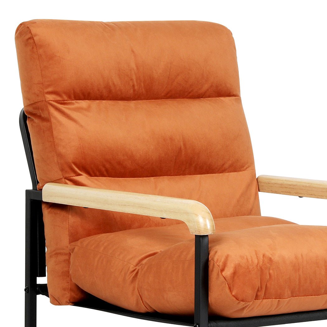Metal Framed Velvet Lounge Chair with Zipper Cushion - Burnt Orange - Rivercity House & Home Co. (ABN 18 642 972 209) - Affordable Modern Furniture Australia
