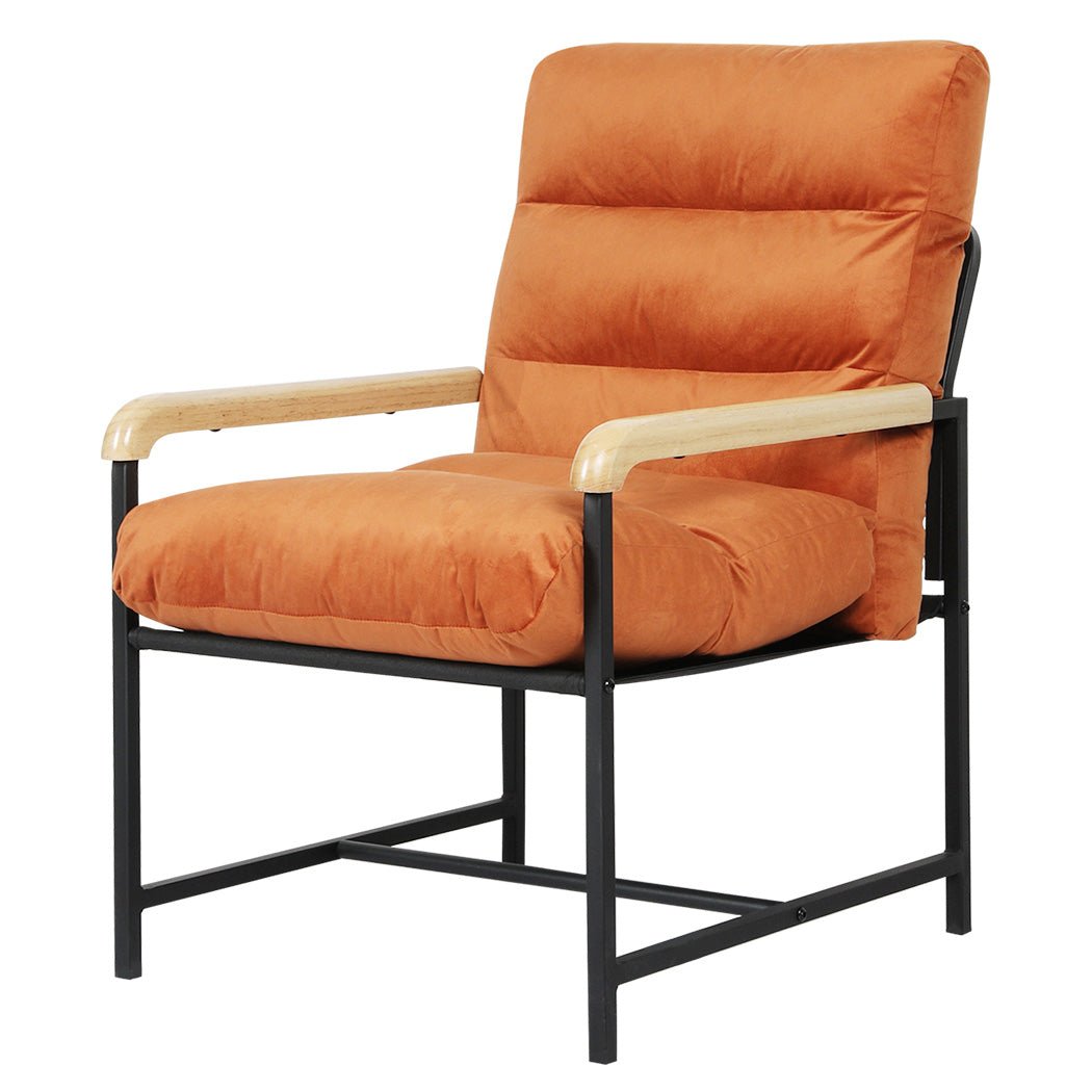 Metal Framed Velvet Lounge Chair with Zipper Cushion - Burnt Orange - Rivercity House & Home Co. (ABN 18 642 972 209) - Affordable Modern Furniture Australia
