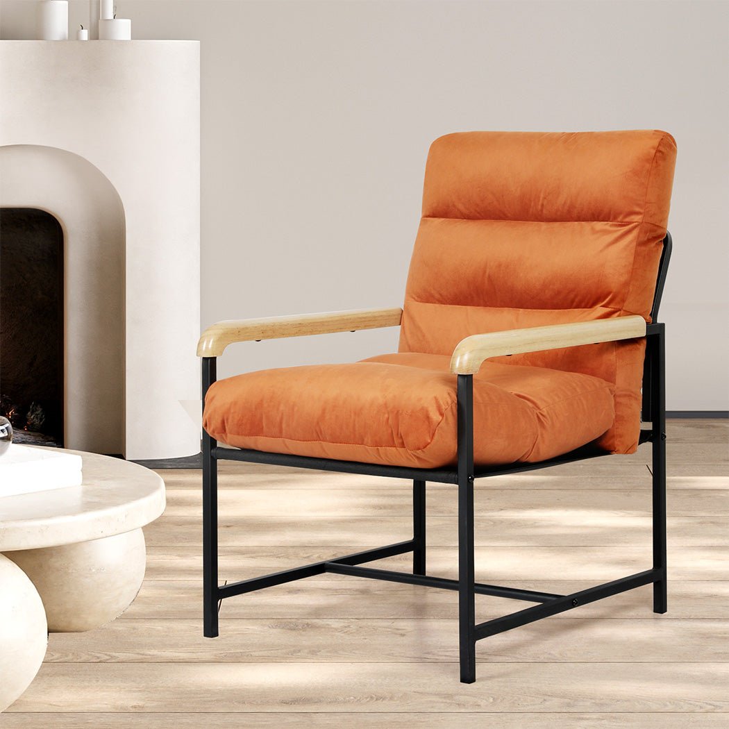 Metal Framed Velvet Lounge Chair with Zipper Cushion - Burnt Orange - Rivercity House & Home Co. (ABN 18 642 972 209) - Affordable Modern Furniture Australia