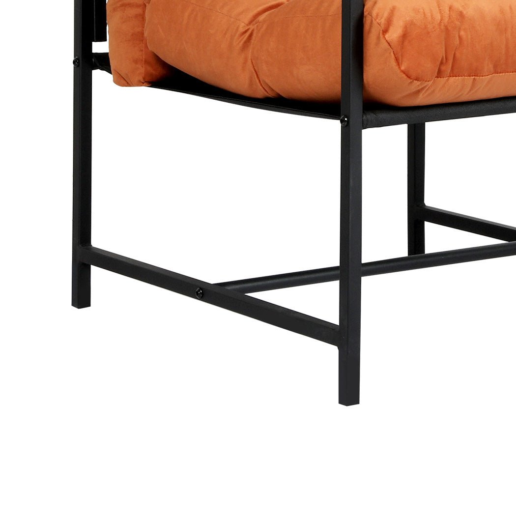 Metal Framed Velvet Lounge Chair with Zipper Cushion - Burnt Orange - Rivercity House & Home Co. (ABN 18 642 972 209) - Affordable Modern Furniture Australia