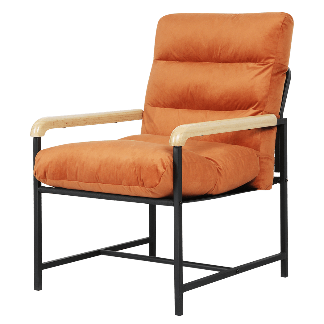 Metal Framed Velvet Lounge Chair with Zipper Cushion - Burnt Orange - Rivercity House & Home Co. (ABN 18 642 972 209) - Affordable Modern Furniture Australia