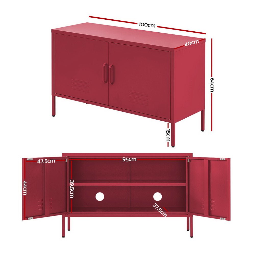 Metal Locker Style Buffet Sideboard Storage Cabinet - Charcoal - Furniture > Living Room - Rivercity House & Home Co. (ABN 18 642 972 209) - Affordable Modern Furniture Australia