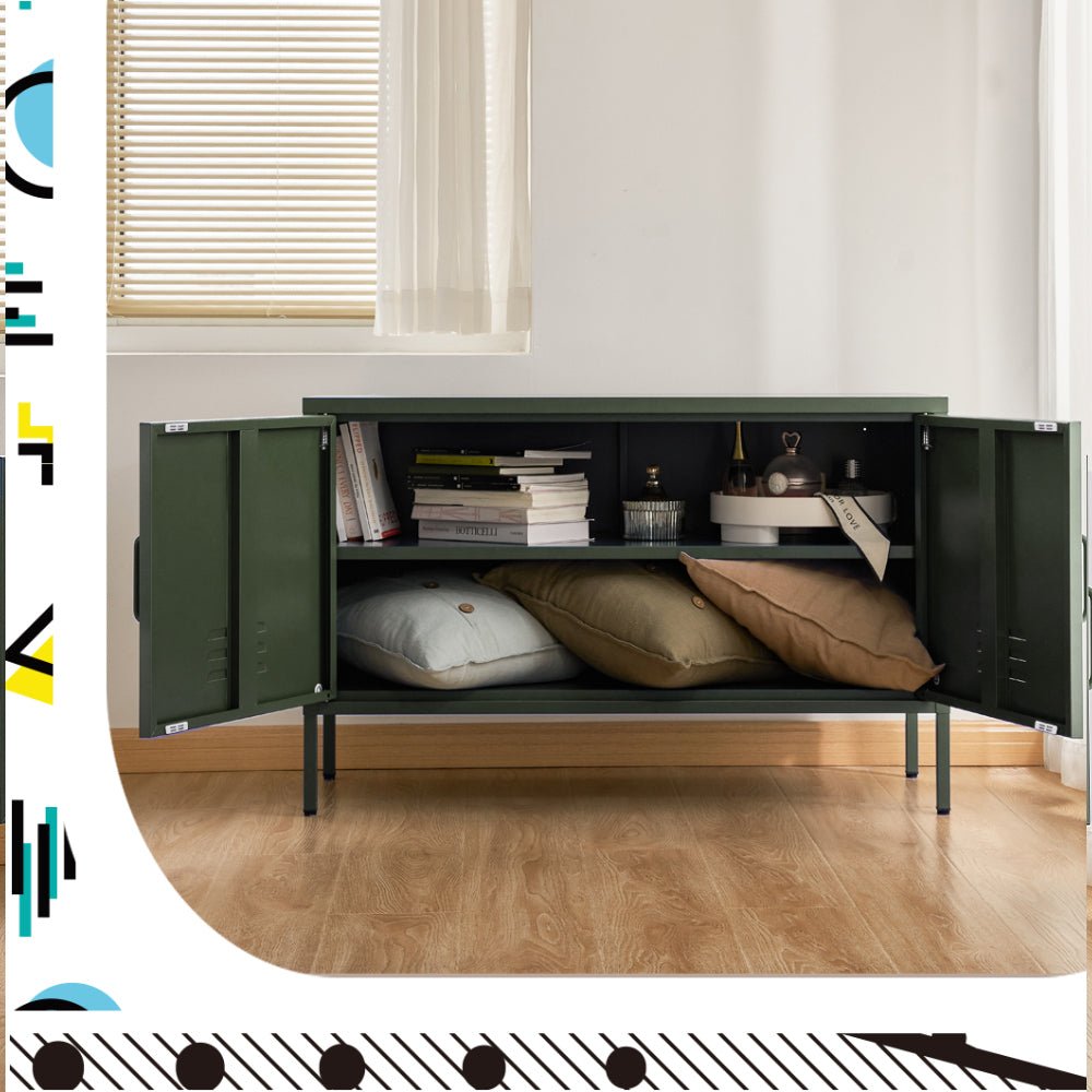 Metal Locker Style Buffet Sideboard Storage Cabinet - Green - Furniture > Living Room - Rivercity House & Home Co. (ABN 18 642 972 209) - Affordable Modern Furniture Australia