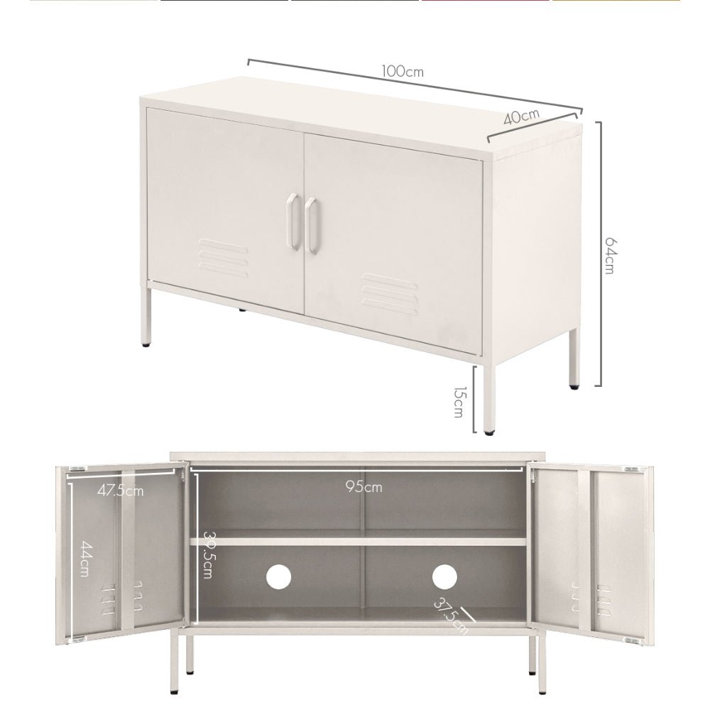 Metal Locker Style Buffet Sideboard Storage Cabinet - White - Furniture > Living Room - Rivercity House & Home Co. (ABN 18 642 972 209) - Affordable Modern Furniture Australia