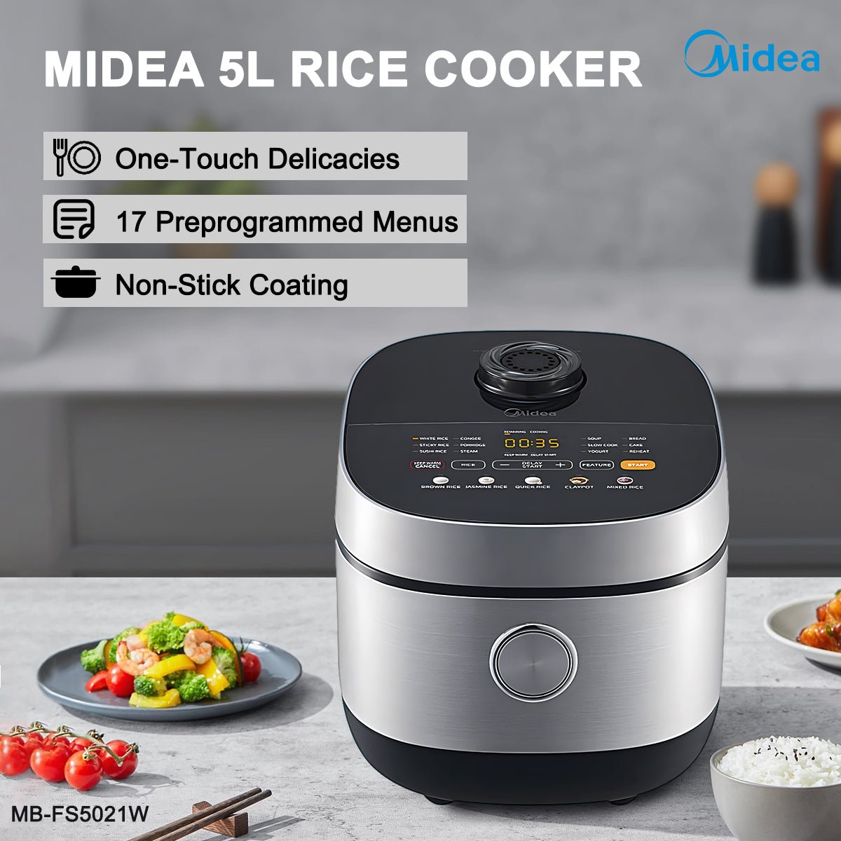 Midea 5L Rice Cooker Non - Stick Multi - functionality 24 - Hour Auto Keep Warm - Appliances > Kitchen Appliances > Rice Cookers & Steamers - Rivercity House & Home Co. (ABN 18 642 972 209) - Affordable Modern Furniture Australia