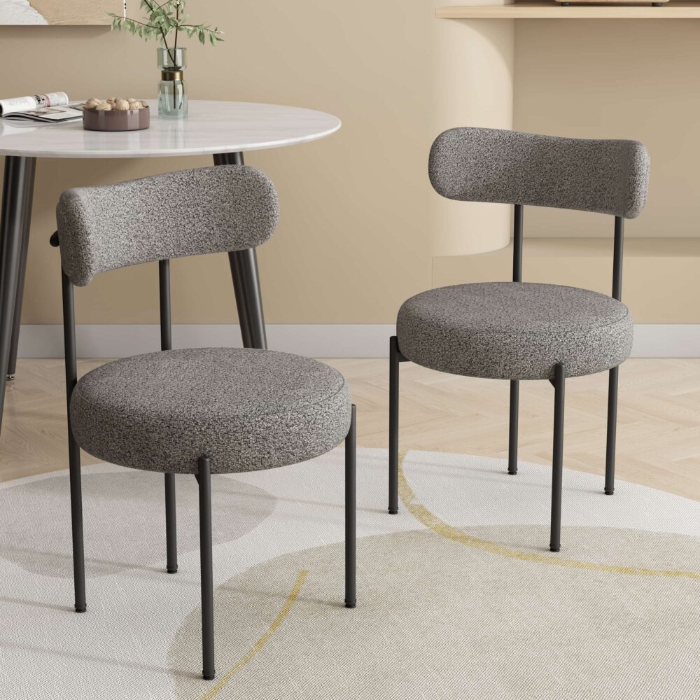 Mila Boucle Cushioned Dining Chair with Steel Frame - Slate Grey - Furniture > Dining > Kitchen & Dining Chairs - Rivercity House & Home Co. (ABN 18 642 972 209) - Affordable Modern Furniture Australia