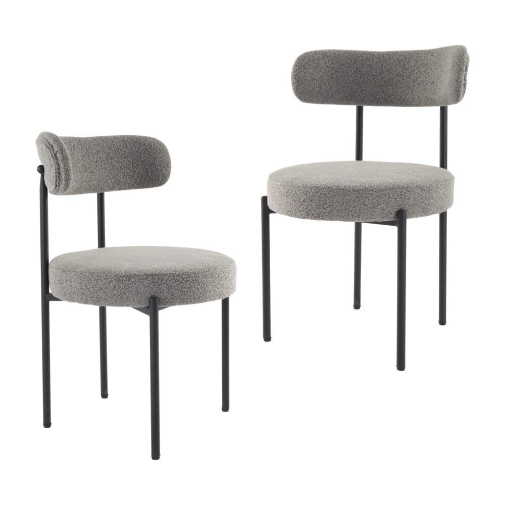 Mila Boucle Cushioned Dining Chair with Steel Frame - Slate Grey - Furniture > Dining > Kitchen & Dining Chairs - Rivercity House & Home Co. (ABN 18 642 972 209) - Affordable Modern Furniture Australia
