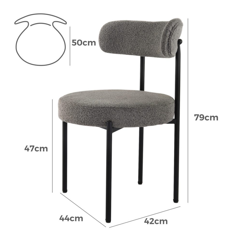 Mila Boucle Cushioned Dining Chair with Steel Frame - Slate Grey - Furniture > Dining > Kitchen & Dining Chairs - Rivercity House & Home Co. (ABN 18 642 972 209) - Affordable Modern Furniture Australia